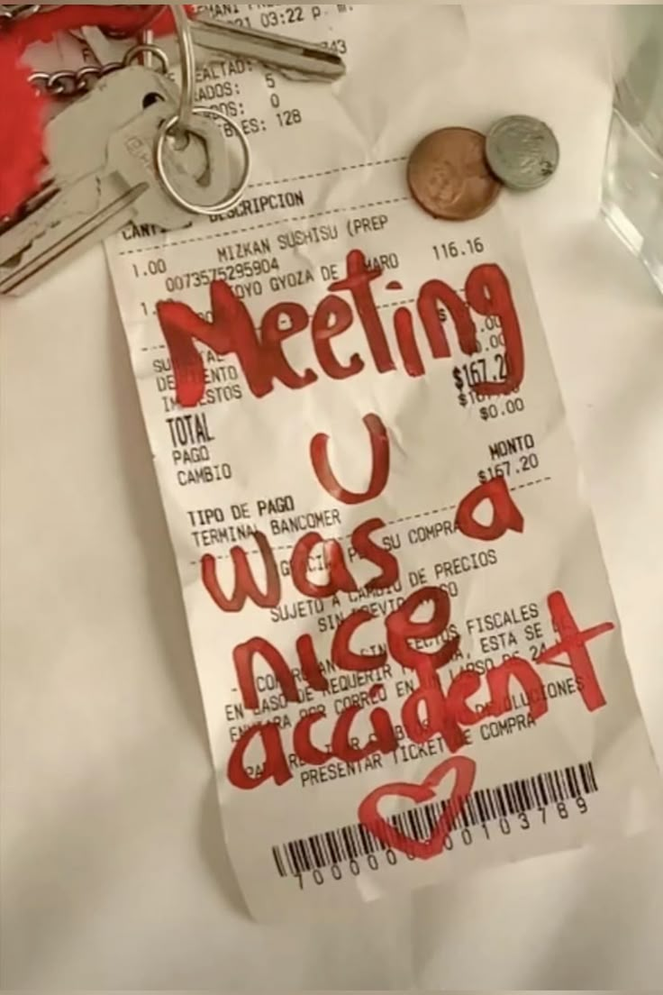 A receipt with a handwritten meeting note